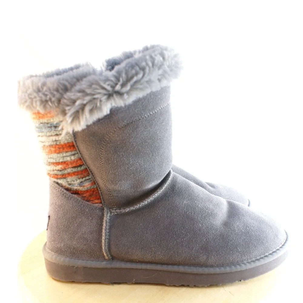 Lamo Willow Grey Suede Knit Back Faux Fur Lined Boots MU20110QV Womens 10